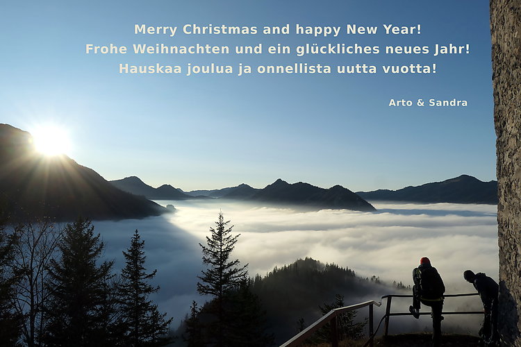 View above the clouds at the Falkenstein castle ruins, Pfronten, Germany, November 2020.