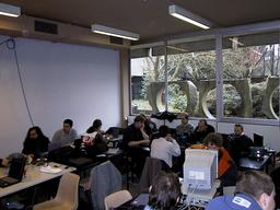 The hacking room was almost full Sunday afternoon